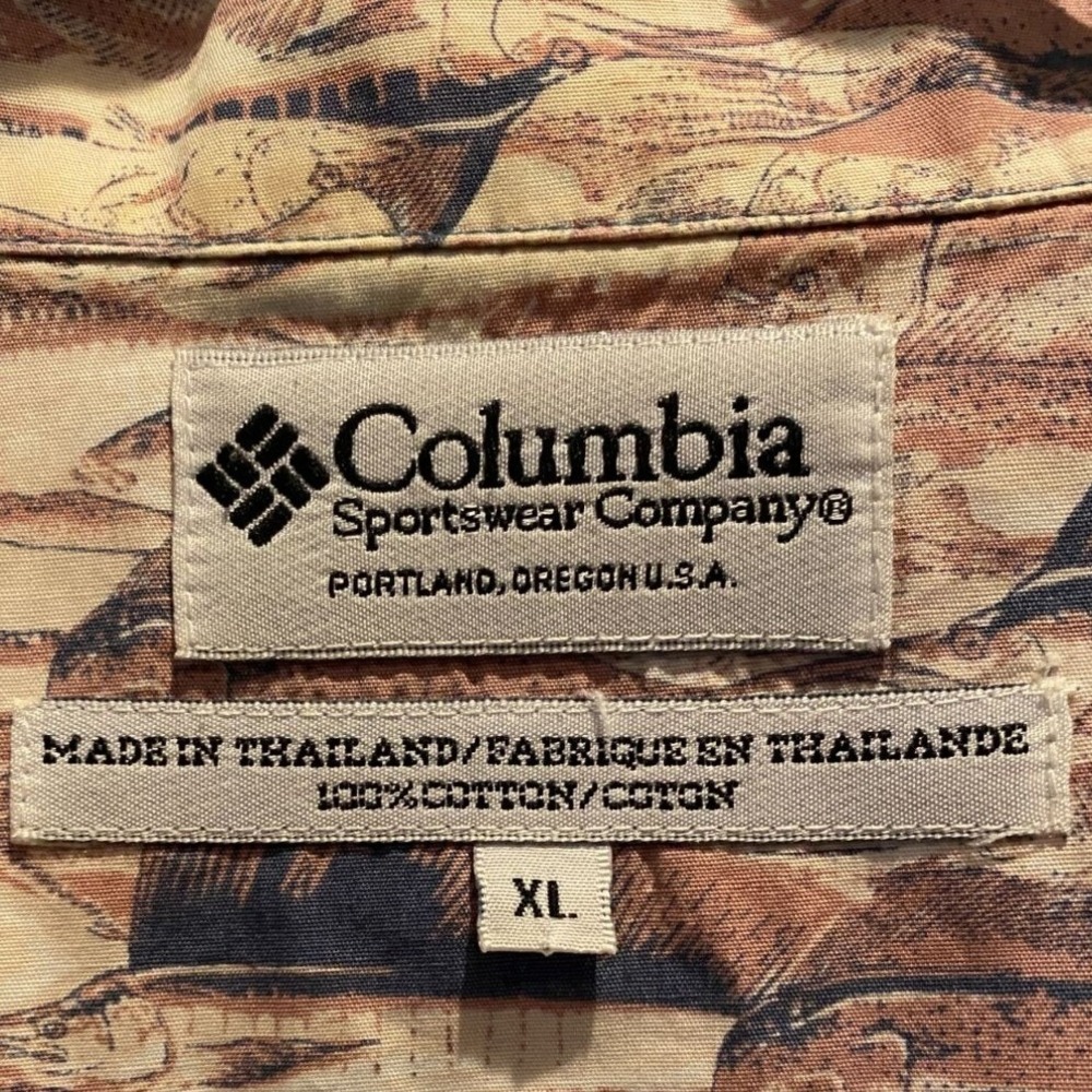 Columbia Fish Print Shirt XL Mens Tan Brown Short Sleeve Button‎ Down Cotton - Picture 4 of 6